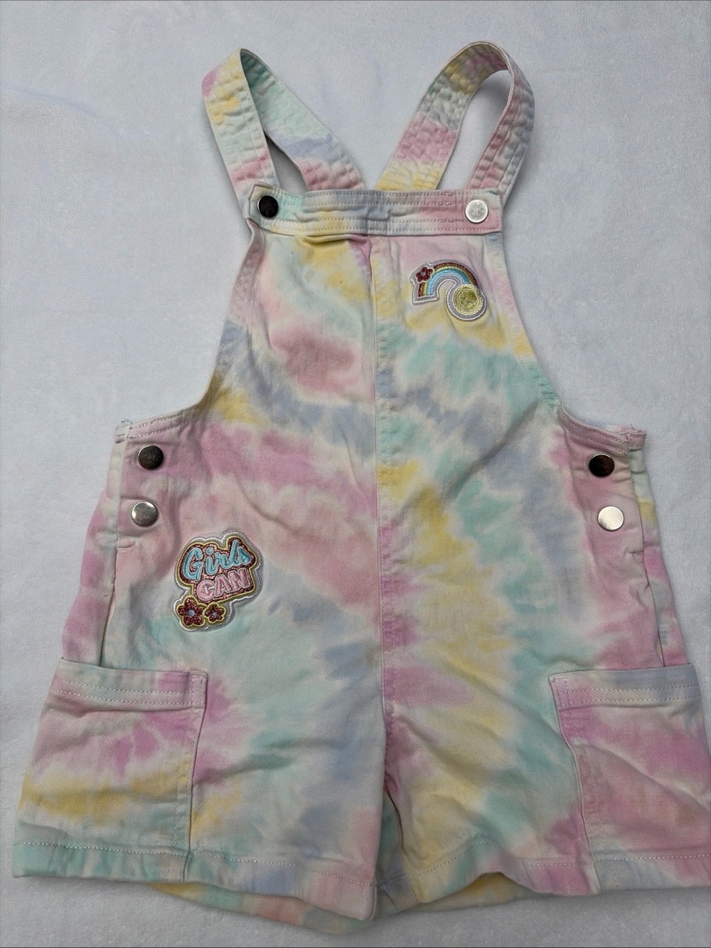 Garanimals Pastel Tie-Dye Shortalls with Rainbow Patch